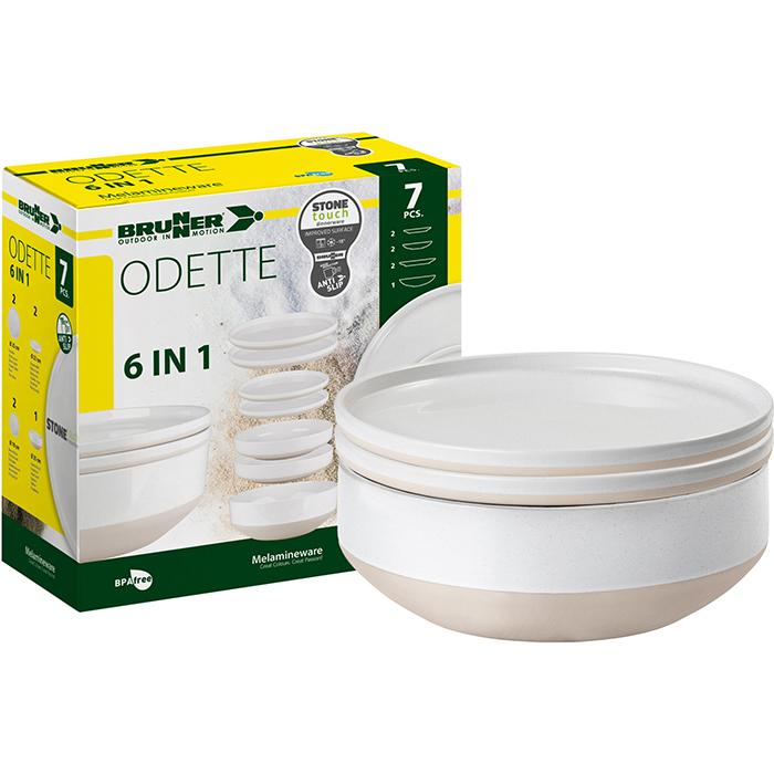 Brunner Odette servicesæt. Hvid/beige. I alt 7 dele. Perfekt til 2 personer